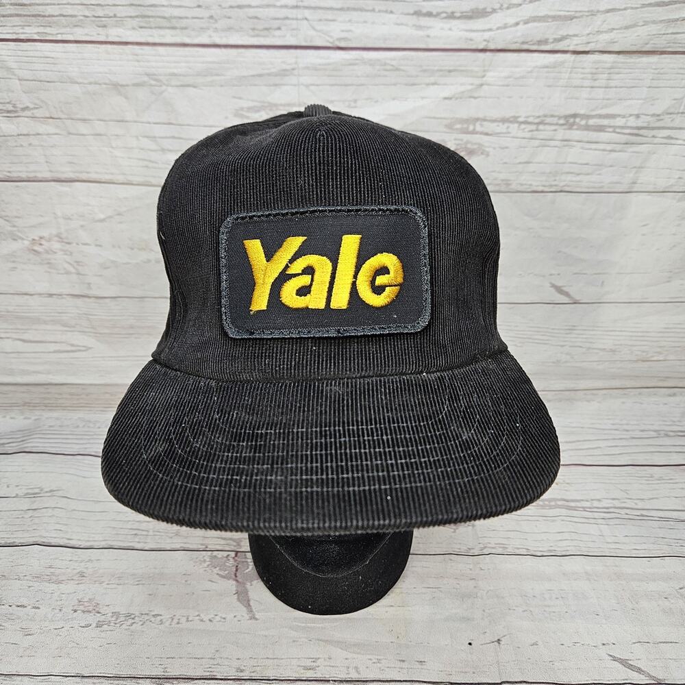 Vintage 1990's Black Corduroy Trucker Snapback Hat Yale Locks Embroidered Patch